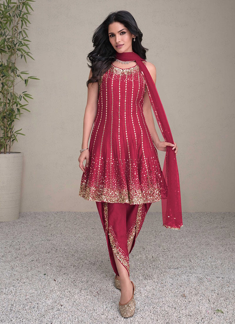 Pink Silk Zari Sequins Classy Dhoti Suit Festive Wear