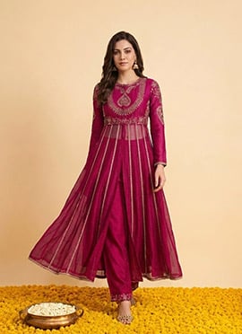 Pink Silk Zari Sequins Embroidered Anarkali Suit