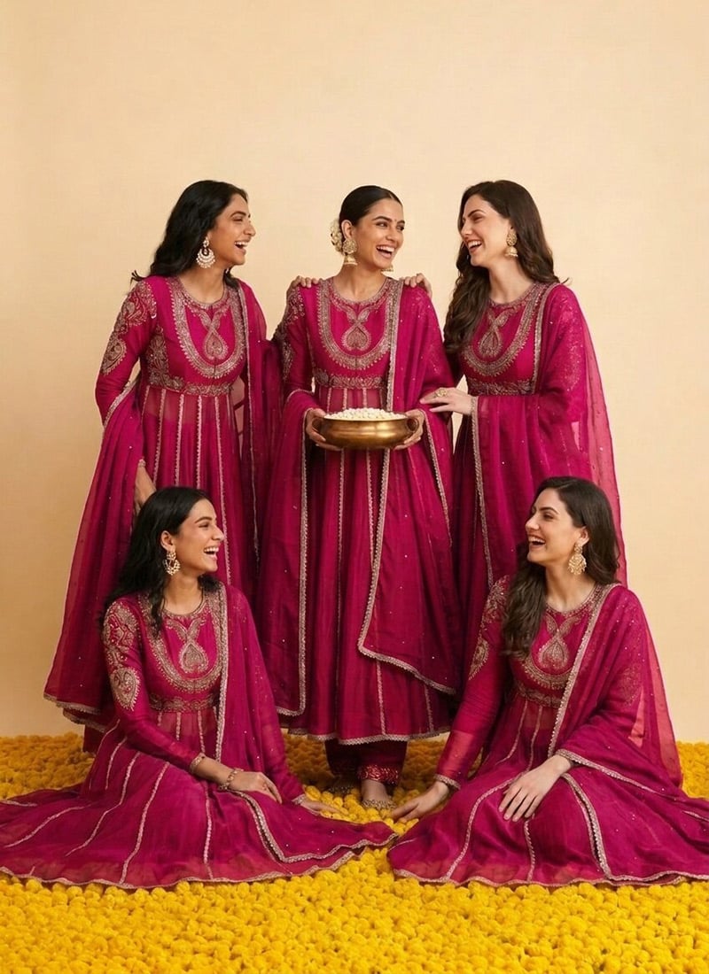 Pink Silk Zari Sequins Embroidered Anarkali Suit Festive Wear