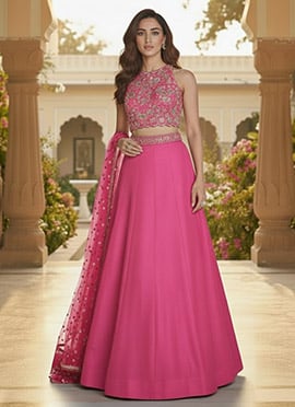 Pink Silk Zari Sequins Hand Embroidered A Line Lehenga