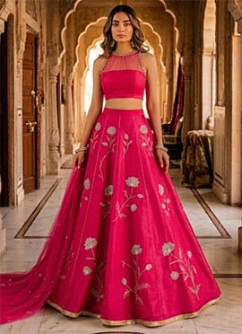Pink Silk Zari Sequins Lehenga