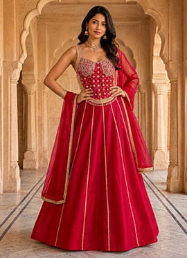 Pink Silk Zari Sequins Lehenga