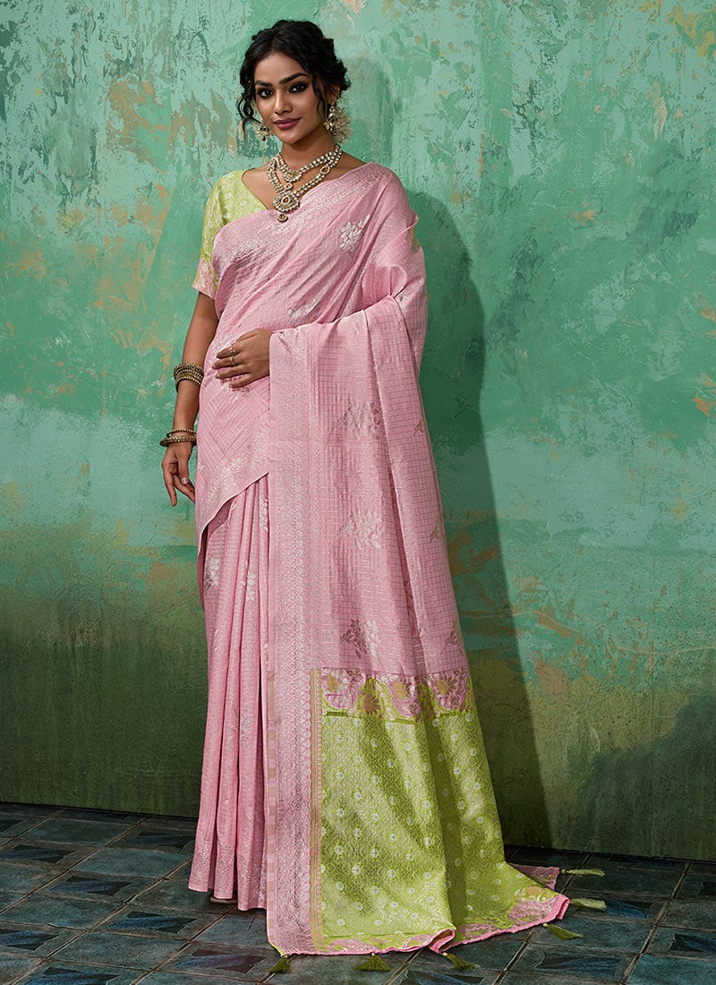 Pink Silk Zari Woven Saree Festive Wear