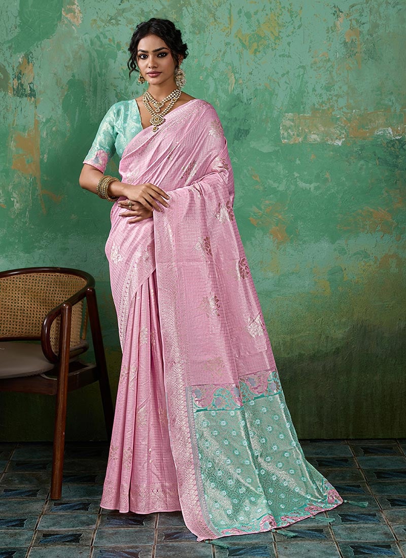 Pink Silk Zari Woven Saree  Festive Wear