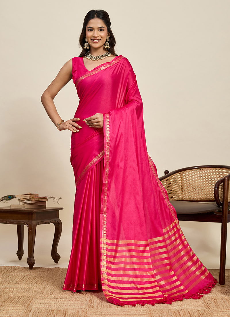 Pink Silk Zari Woven Saree Festive Wear