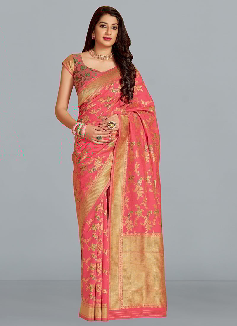 Pink Silk Zari Woven Saree Festive Wear