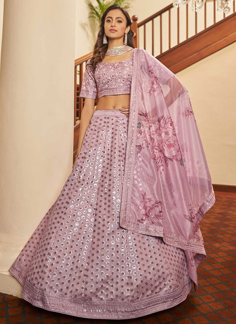 Pink Soft Art Silk Embroidered Umbrella Lehenga Choli