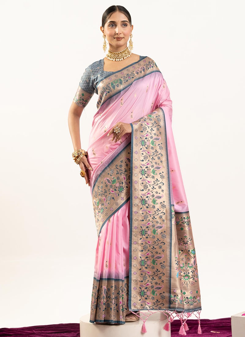 Pink Soft Banarasi Silk Zari Jacquard Saree Festive Wear