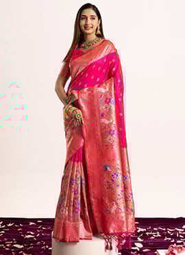 Pink Soft Banarasi Silk Zari Woven Saree