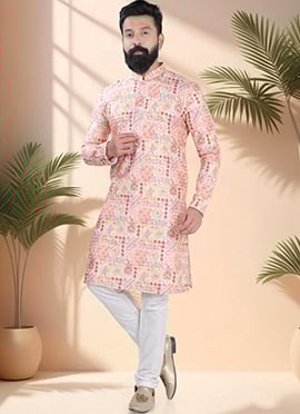 Pink Soft Cotton Embroidered Sequins And Printed Kurta Pyjama