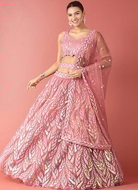 Pink Soft Net Embroidered Sequins Stunning Lehenga