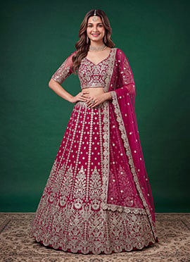 Pink Soft Net Zari Dori Sequins Embroidered Lehenga