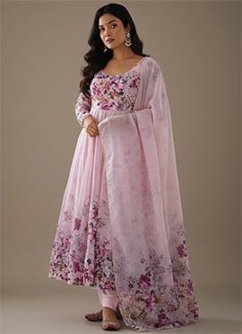 Pink Soft Organza Silk Printed Anarkali Suit