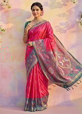 Pink Soft Silk Ikkat Print Saree