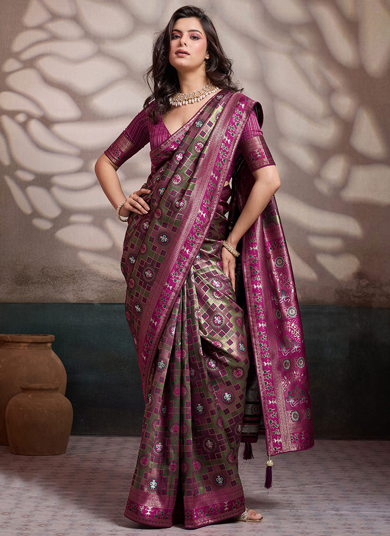 Pink Soft Silk Zari Jacquard With Meenakari Woven Print Saree Festive Wear