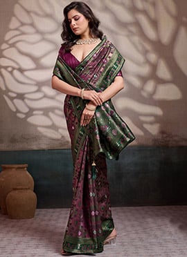 Pink Soft Silk Zari Jacquard With Meenakari Woven Print Saree