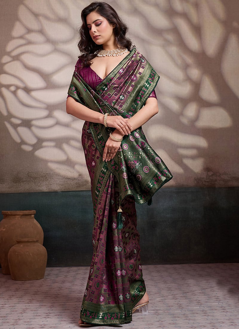 Pink Soft Silk Zari Jacquard With Meenakari Woven Print Saree Festive Wear