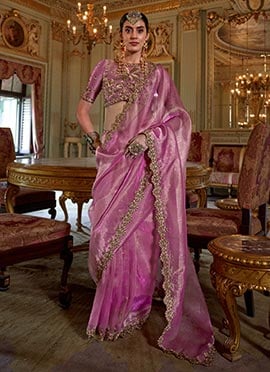 Pink Soft Tissue Silk Zari Embroidered Saree