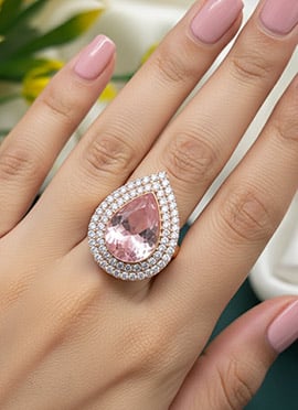 Pink Stone And Kundan Work Hand Ring For Women