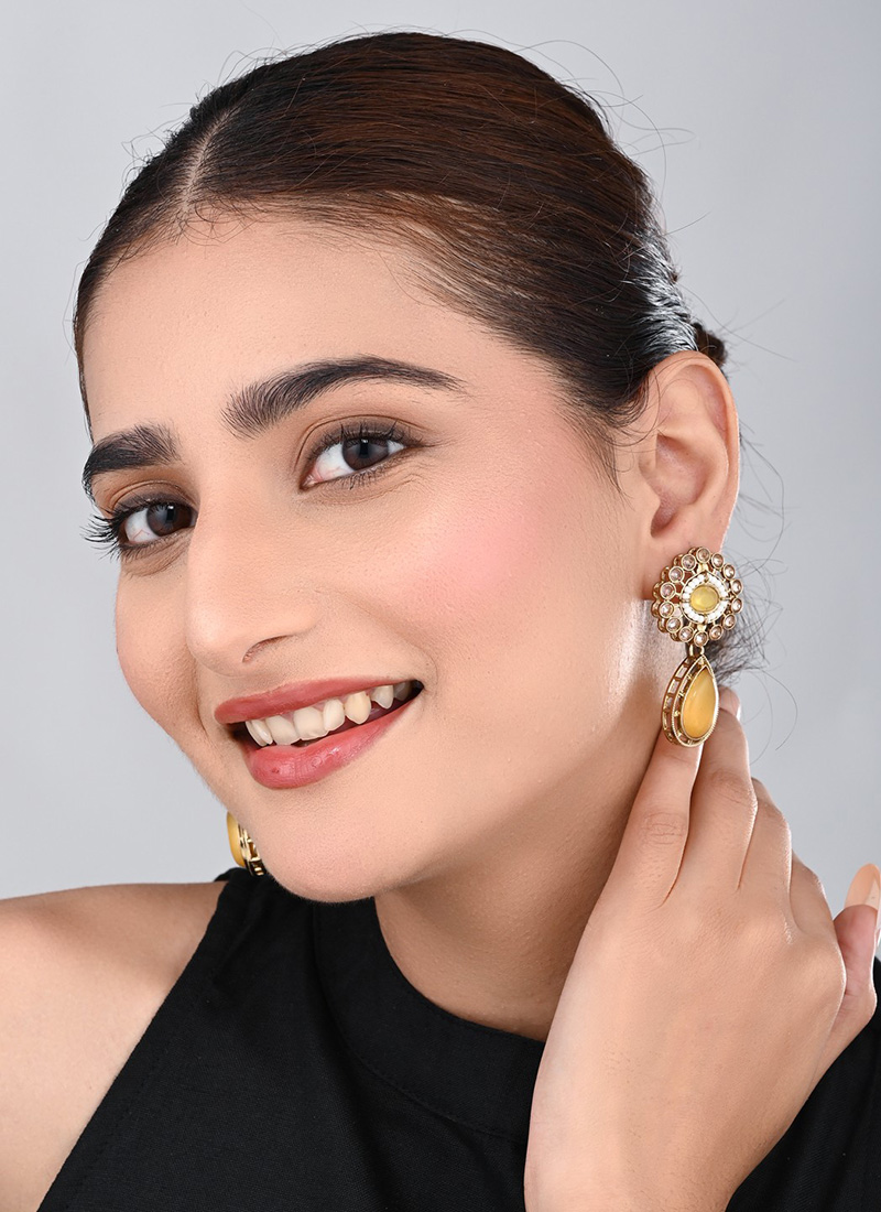 Pink Stone Studded Teardrop Earrings After Six Wear