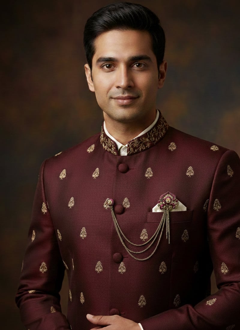 Pink Stone Work Brooch For Men