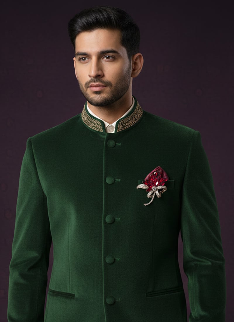 Pink Stone Work Brooch For Men