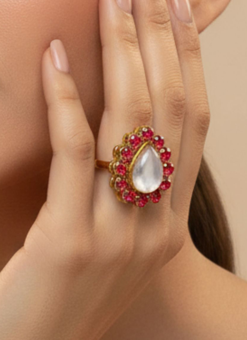 Pink Stones Kundan Ring Festive Wear