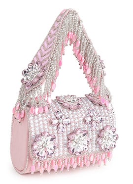 Pink Suede Kundan With Moti Sequins Sling Bag