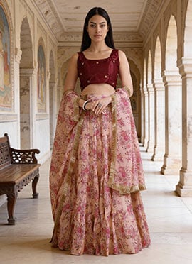 Pink Tabby Organza Digital Print A Line Lehenga