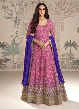 Pink Thread Embroidered Sequins Anarkali Suit