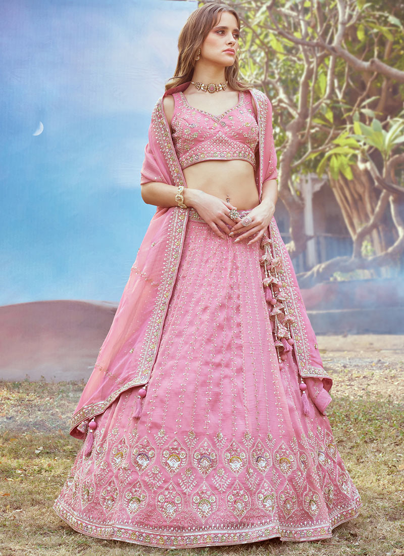 Pre Order: Charming Floral Cut Dana Embroidered Teal Blue Top And Multi Layered Ruffle Lehenga main image 0