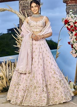 Pink Tissue Embroidered Sequins Lehenga