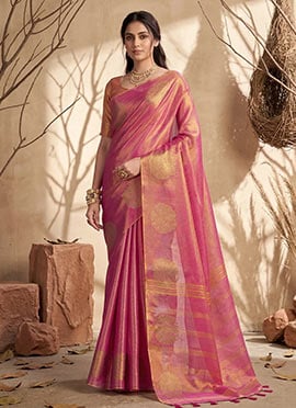 Pink Tissue Silk Zari Jacquard Woven Saree