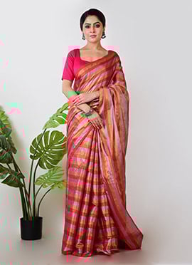 Pink Tissue Striped Saree