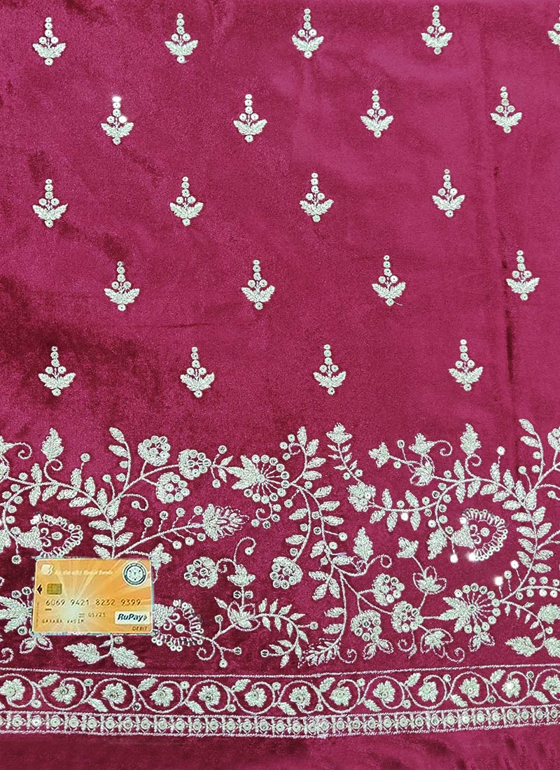 Pink Velvet Embroidered Fabric