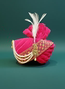 Pink Velvet Sequins Embroidered Turban With Brooch