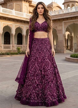 Pink Velvet Zari Sequins Lehenga
