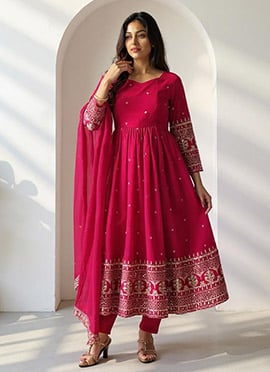 Pink Vichitra Silk Embroidered Sequins Anarkali Suit