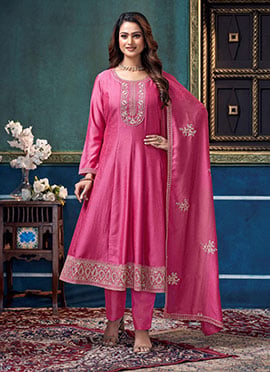 Pink Vichitra Silk Embroidered Sequins Anarkali Suit