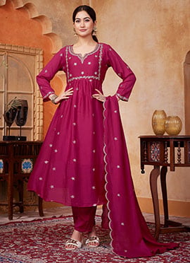 Pink Vichitra Silk Embroidered Sequins Anarkali Suit