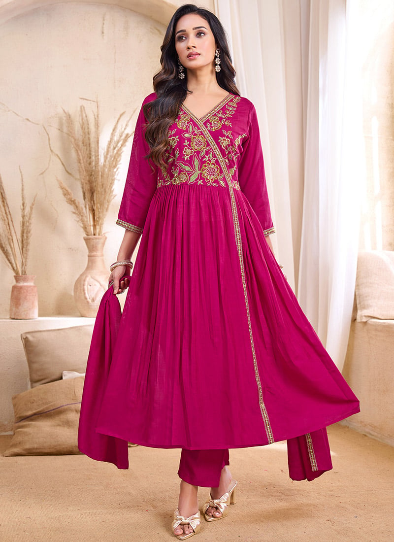 Pink Vichitra Silk Embroidered Sequins Anarkali Suit After Six Wear