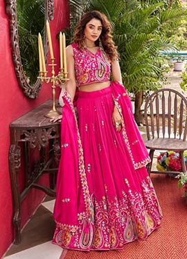 Pink Vichitra Silk Embroidered Sequins Lehenga