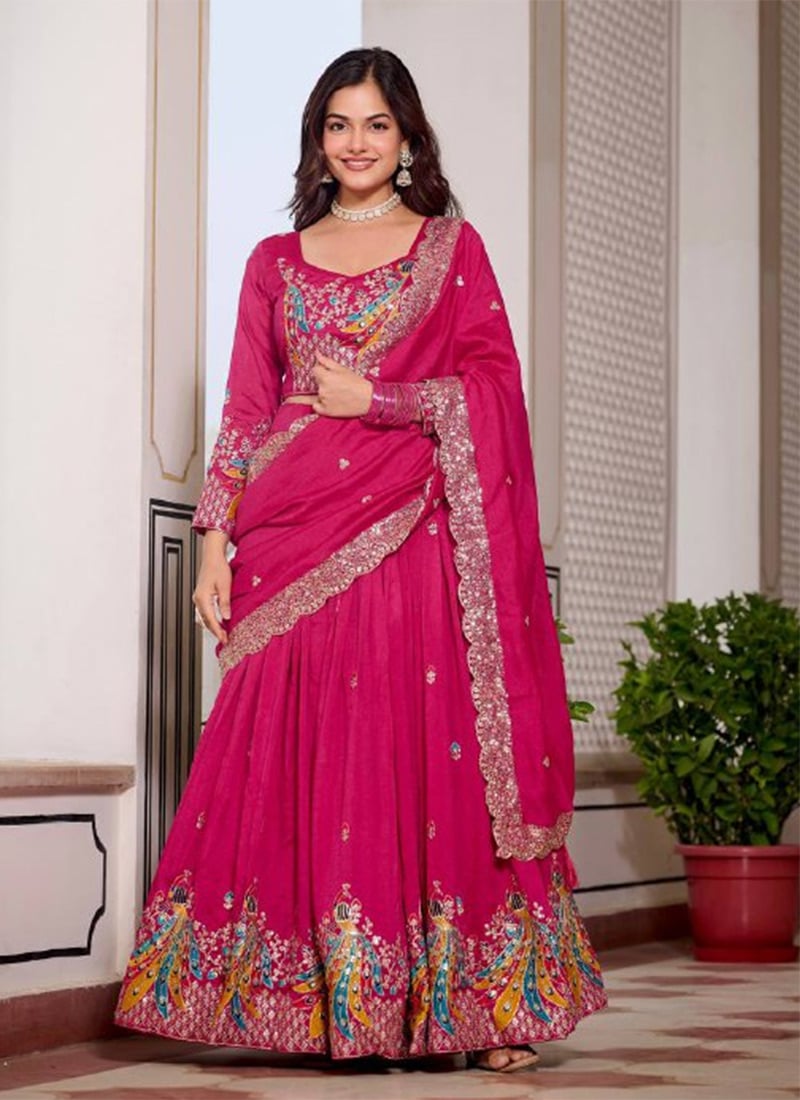Pink Vichitra Silk Embroidered Sequins Lehenga Festive Wear