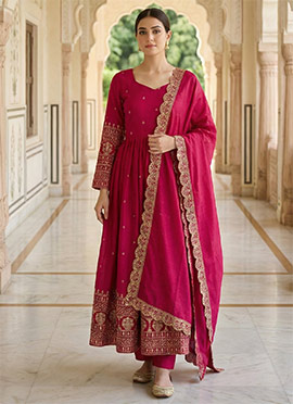 Pink Vichitra Silk Zari Embroidered Sequins Anarkali Suit