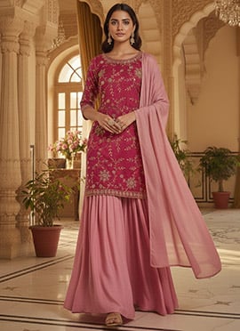 Pink Vichitra Silk Zari Sequins Sharara Suit
