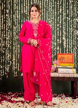Pink Viscose Chanderi Embroidered Sequins Salwar Suit