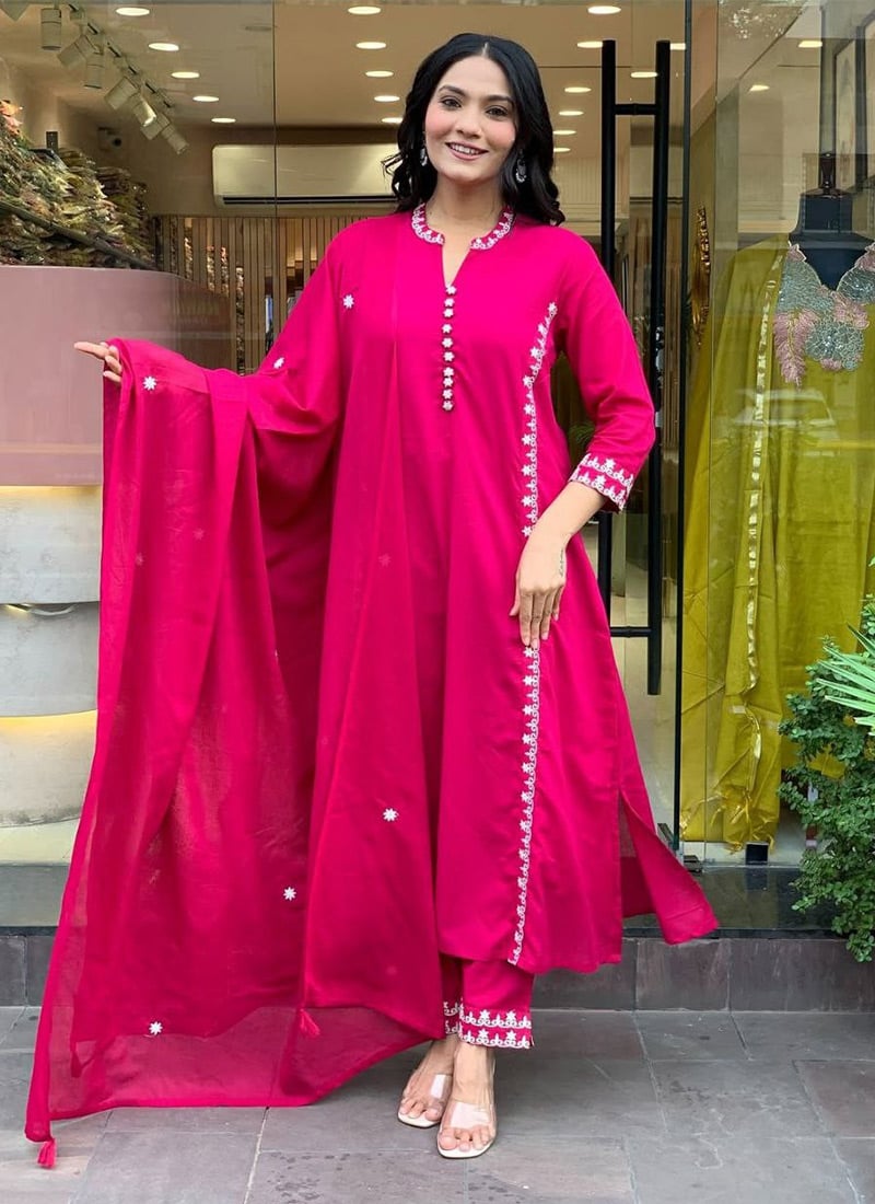 Pink Viscose Chanderi Embroidered Straight Pant Suit After Six Wear