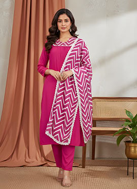 Pink Viscose Digital Print Straight Pant Suit