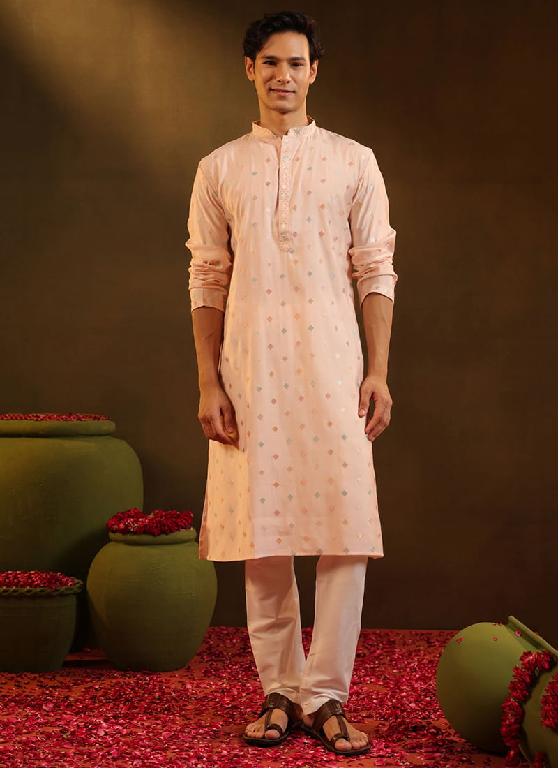 Pink Viscose Embroidered Kurta Pyjama Festive Wear