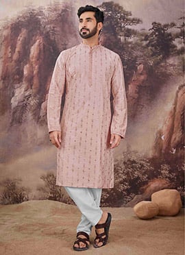 Pink Viscose Embroidered Mirror Work Kurta Pyjama